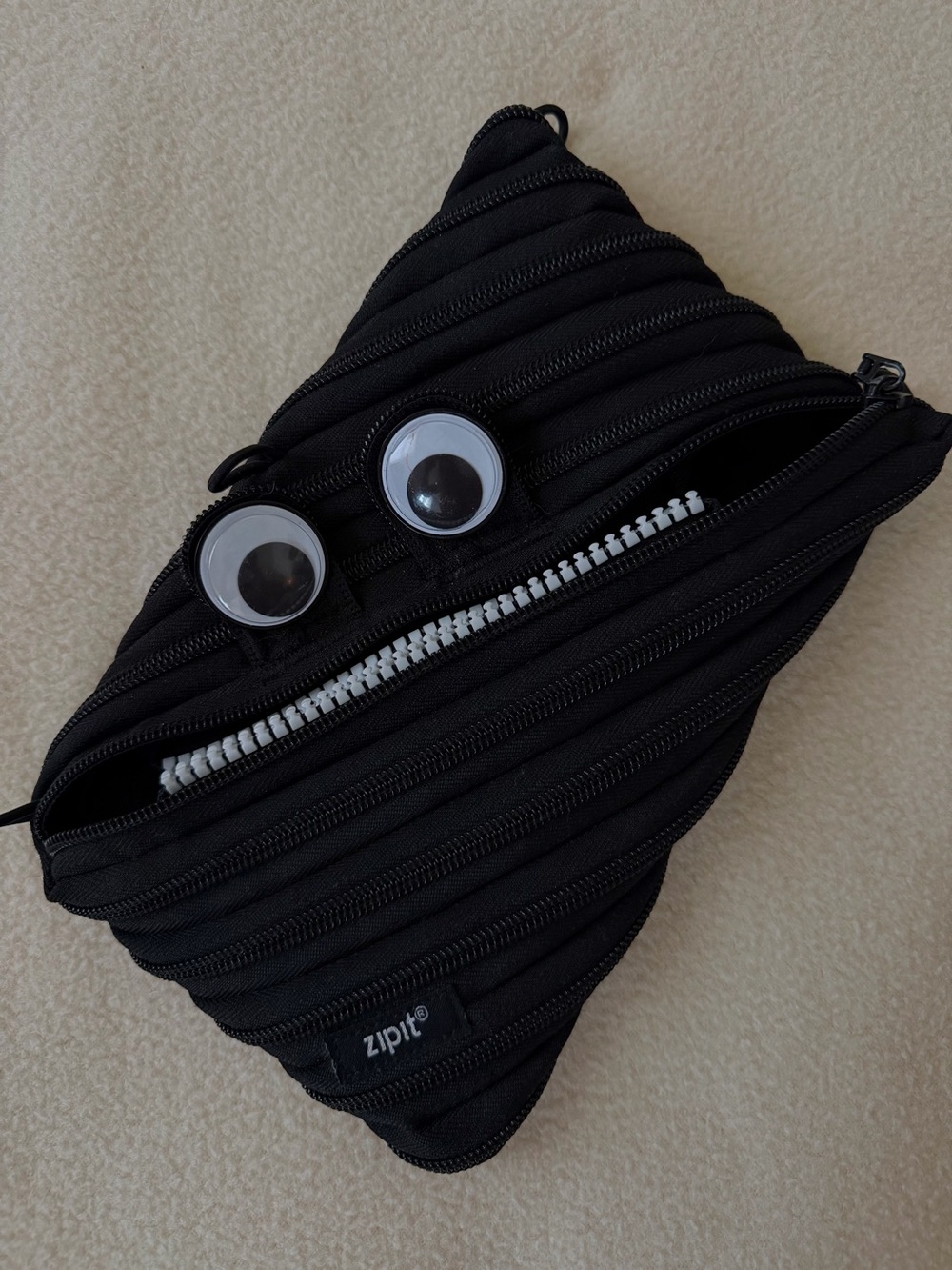 ZIPIT Black Monster Pencil Case / Pouch with Googly Eyes Long Zipper